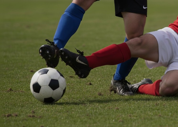 fodboldspiller i glidende tackling