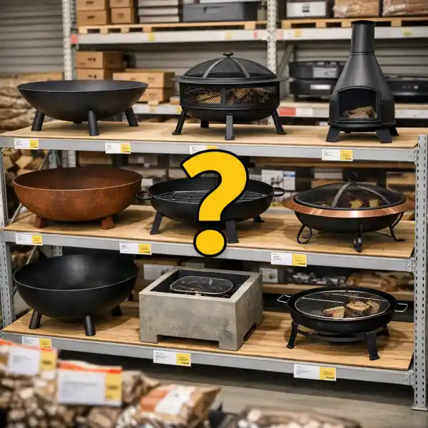 Forskellige bålfade på butikshylde