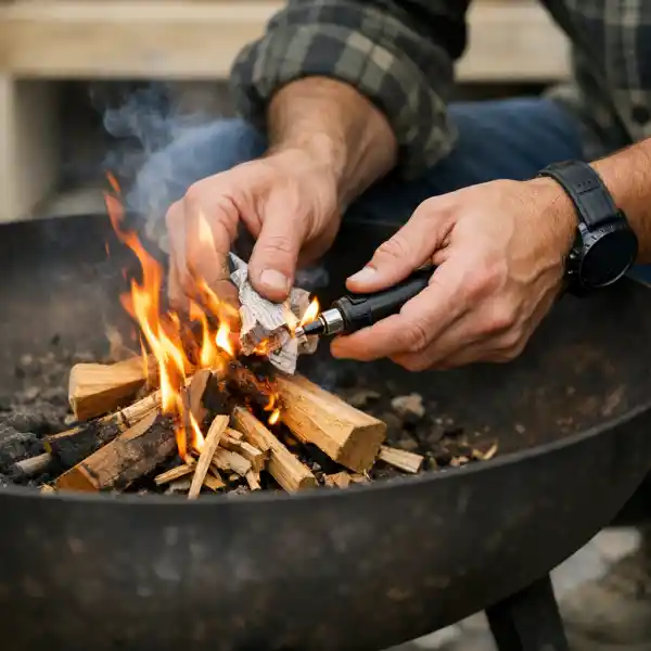 mand der tænder op i bålfad